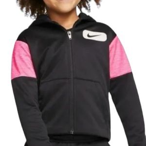 NIKE Girl’s Dri Fit Therma Fleece Hood Jacket in Black and Pink  Size: 6X